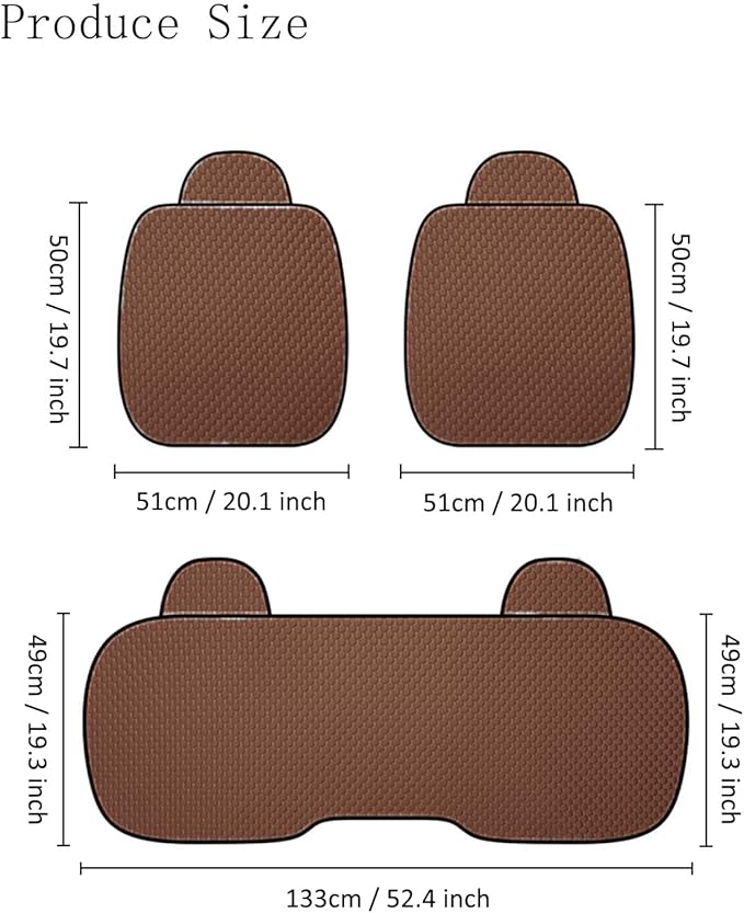 acdiac Universal Ice Silk Car Seat Cover Summer Auto Cool Cushion Breathable Cozy Non-Slip Car Seat Pads 3pcs/Sets (Brown)