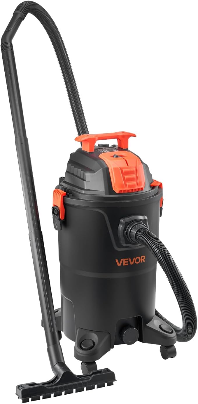 VEVOR Shop Vac, 8 Gallon Wet Dry Shop Vacuum, 4.5 Peak HP Portable with One-Button Self-Cleaning, Dual-Filter, 900W Input Power, 1.25in x 7ft Hose, 9.8ft Cord for Jobsite, Workshop, Garage, Home