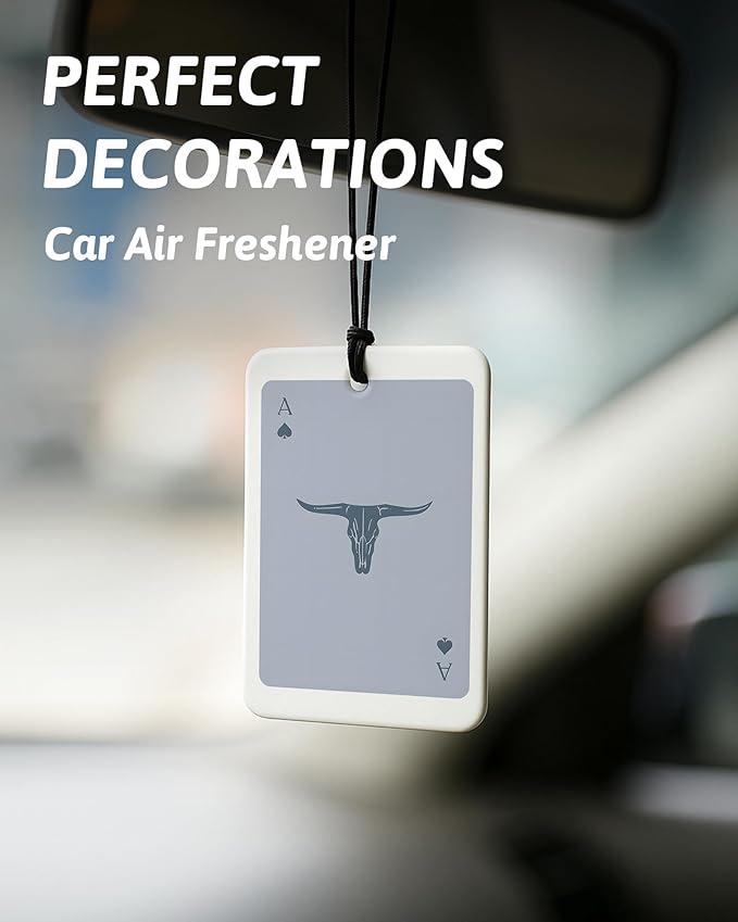 Boho Blue Western Car Air Freshener 4 Pcs, Preppy Cowgirl Cow Skull Cactus Ace Card Hanging Air Freshener for Cars Closet Drawer Books, Cute Western Car Accessories Mirror Decor for Women