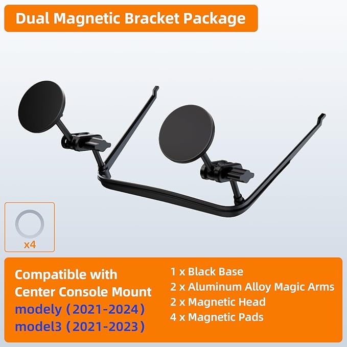 Center Console Mount, Magnetic Phone Holder for Older Tesla Model Y/3, Compatible Only with 2021-2024 Versions (Dual Magnetic Bracket Package)
