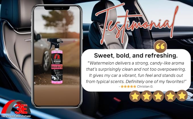 3E Car Air Freshener Premium Watermelon Scent 16 fl oz – Professional Automotive Air Freshener & Odor Eliminator, Long-Lasting Interior Fragrance for Cars, Trucks, SUVs, RV, Home & Office (WATERMELON)