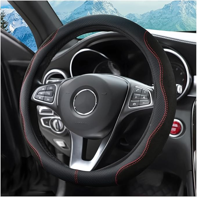 zipelo 14.5"-15" Car Steering Wheel Cover, Auto Interior Wheel Protector with Durable Soft Breathable Anti-Slip Linging Leather, Universal for Vehicles Trucks SUVs Accessories for Men Women (Black)
