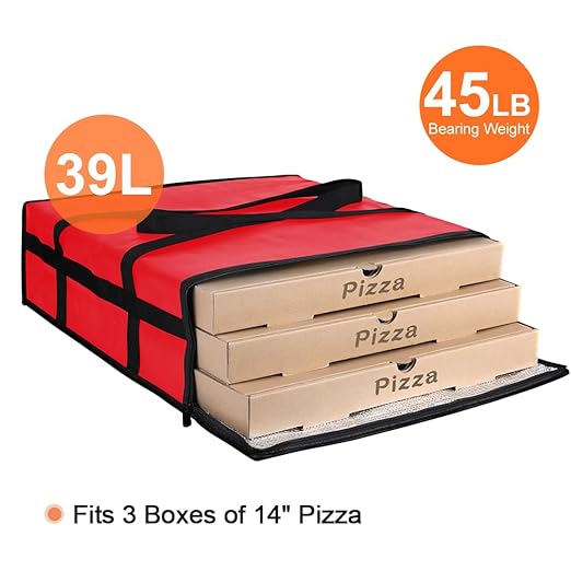 CIVJET Insulated Pizza Delivery Bag for Carry Hot, 20" x 20" x 6" Carrier Warmer, Insulated Food Delivery Bag, Insulated Grocery Cooler Bags for Catering/Drivers, Commercial Food Warmers（Red, 1Pk）