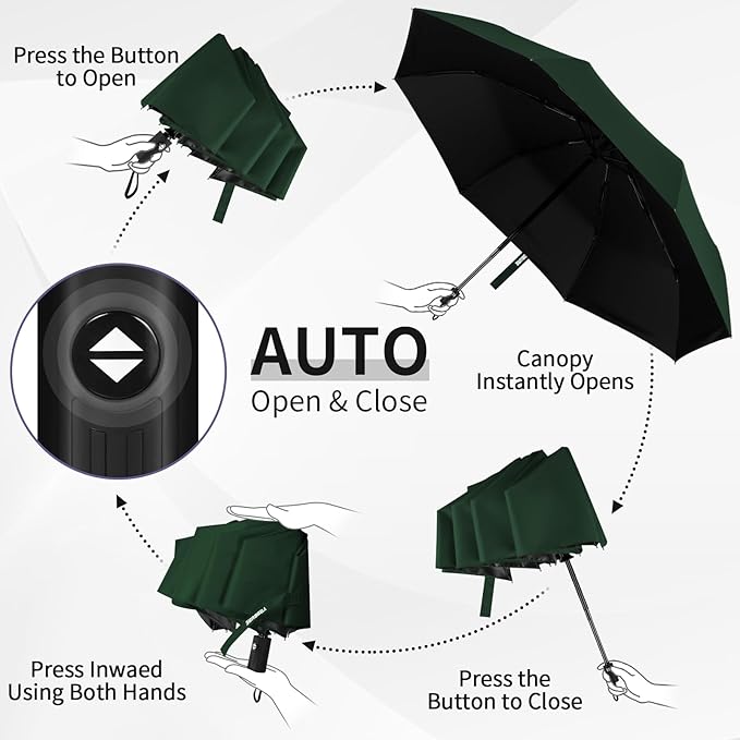 Yoobure Windproof Travel Umbrella - Automatic Umbrellas for Rain, Compact Folding Umbrella with UV Protection, Lightweight Portable Design for Backpack/Walking/Car, Sun & Storm Ready
