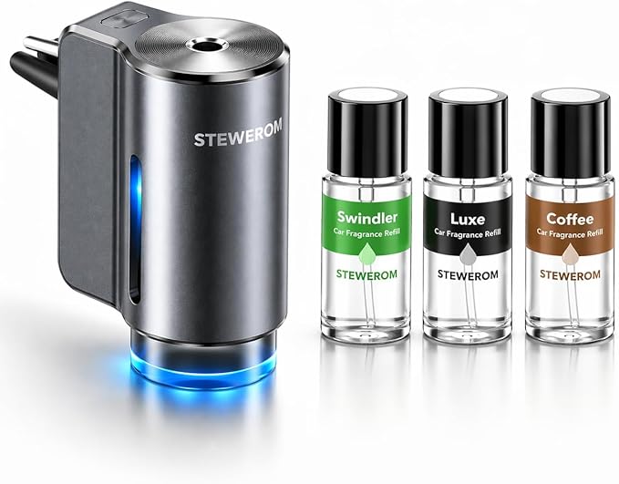 Smart Car Air Freshener, 3 Levels of Adjustable Intensity, Aroma Rechargeable Aroma Diffuser, Adjustable Aroma Diffuser, 220mAh Built-in， Fresh+Intense+Ocean Perfume