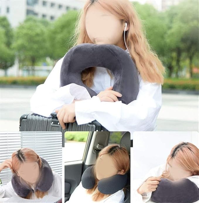Travel Neck Pillow Sleep Kit - 100% Memory Foam Travel Pillow, Car Airplane Travel Pillow Neck Pillow Nap Lunch Break Student Memory Foam U-Shaped Pillow (Color : Black)