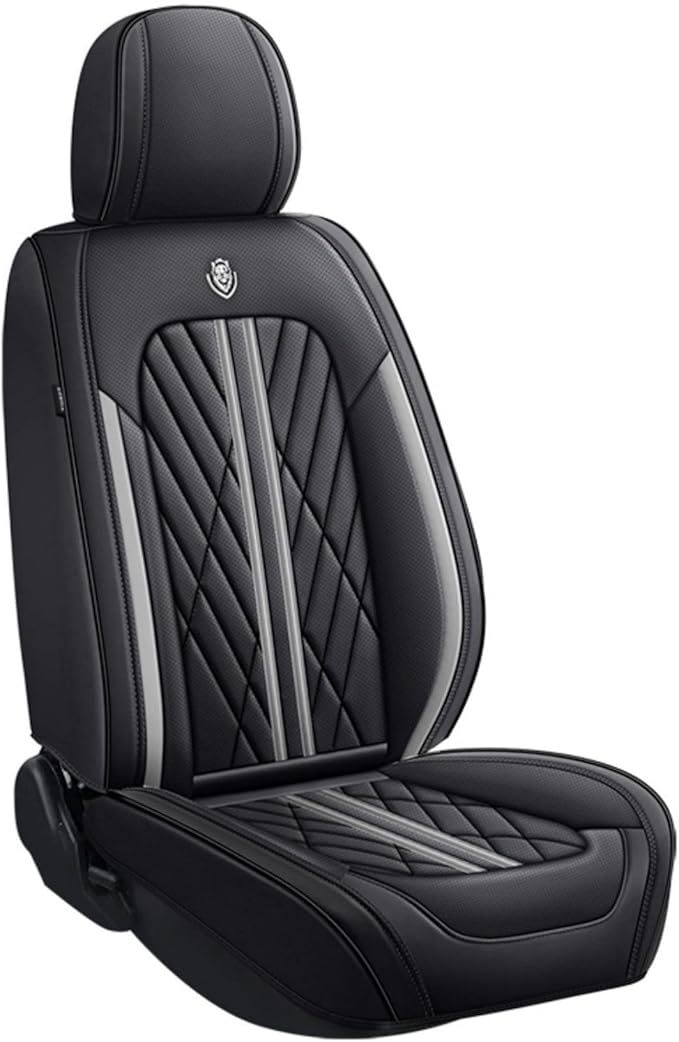 Premium Nappa Leatherette Car Seat Cover Set Custom Fit for Honda CR-V CRV 2000-2023 2024 2025 2026 Water-Proof Breathable Faux Leather Seat Cushion Protectors (Front 2 Seats,Grey Line)