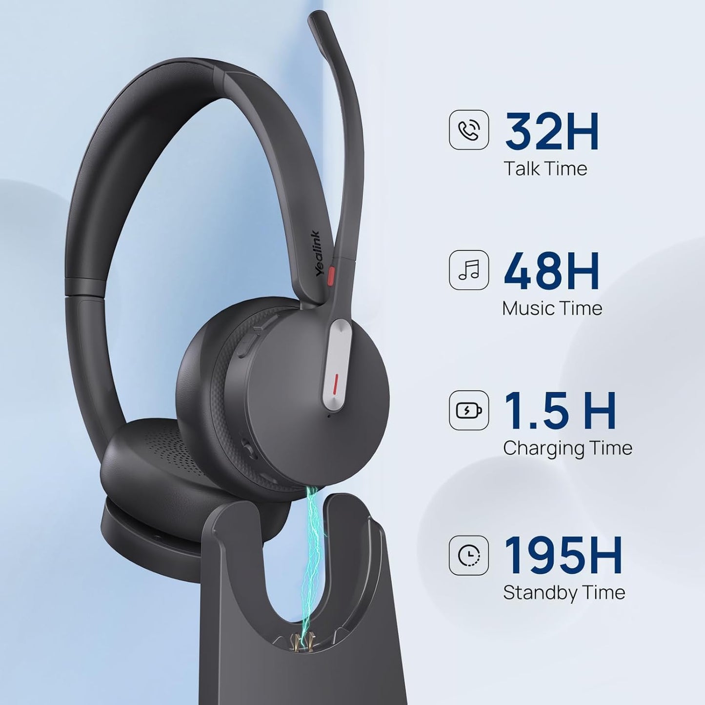 Yealink WH64 Hybrid DECT& Bluetooth Wireless Headset,492ft Range Dual Teams UC Zoom Headphones with DECT Dongle&Charging Stand, 3X Noise Cancelling Mic, 32H Talk Time,Headsets for PC,Phone,Laptop