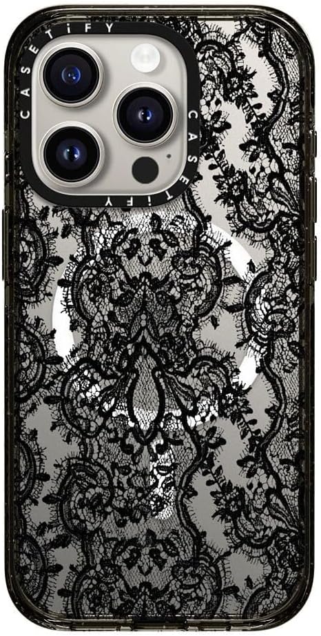 CASETiFY Impact Case for iPhone 15 Pro [8.2ft 4X Military Grade Drop Protection/Compatible with Magsafe] - Lace Pattern - Clear Black