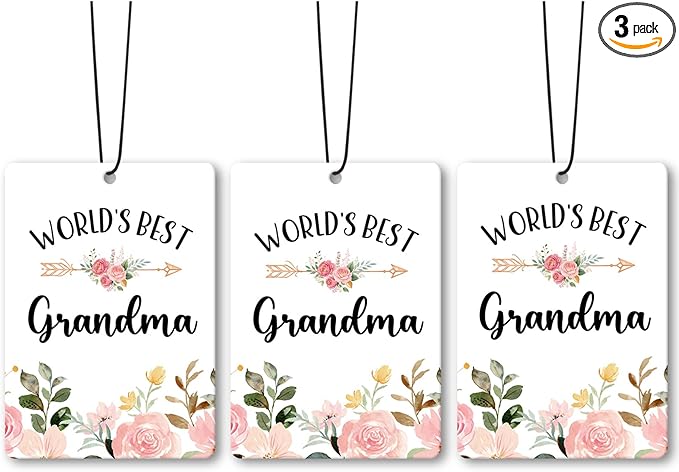 Grandma Gifts Car Air Freshener Accessories 3pcs,World's Best Festive Gifts for Granmda Christmas,Pink Flower Rustic Hanging Scent Lavender Fragrance Card for Women Closet Bathroom Home Decor