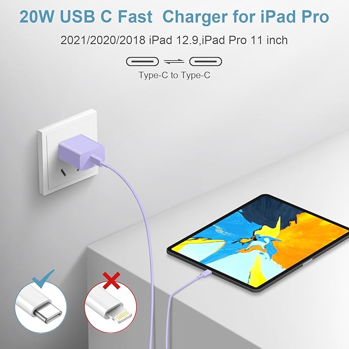 iPhone 17 16 15 Charger Fast Charging 3 Pack USB C Charger Block Type C Chargers 6FT Cord Wall Chargers Compatible with iPhone Air/17/17 Plus/17 Pro/17 Pro Max/16/16 Plus/16 Pro/16 Pro (Purple)