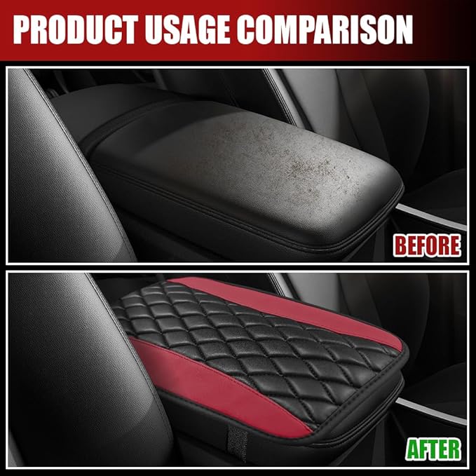 Car Center Console Cushion Pad, Armrest Cover for Car, Leather Waterproof Armrest Seat Box Cover, Auto Accessories Comfortable Arm Rest Box Cushion Pad for Most Vehicles (Wine Red)