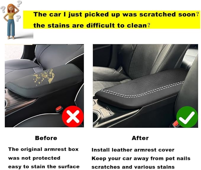 Blazeray Car Center Console Armrest Cover for Toyota Camry 2018-2023 Interior Accessories Leather Anti-Scratch Elbow Arm Rest Cover Cushion Pad Protector Saver (Black with Carbon Fiber Leather)
