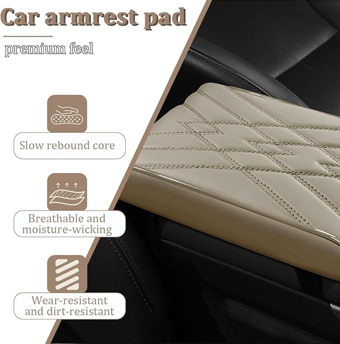 Car Center Console Cover, Memory Foam Vehicle Arm Rest Seat Box Cushion Pad, Scratch & Wear Resistant Automotive Middle Console Protector, Universal for SUV Automobile Truck (Beige)