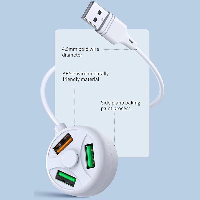 Compact USB Charging Hub USB2.0 Three Port Expander Hub Dock Suitable for Car Chargers Power Banks USB Accessory