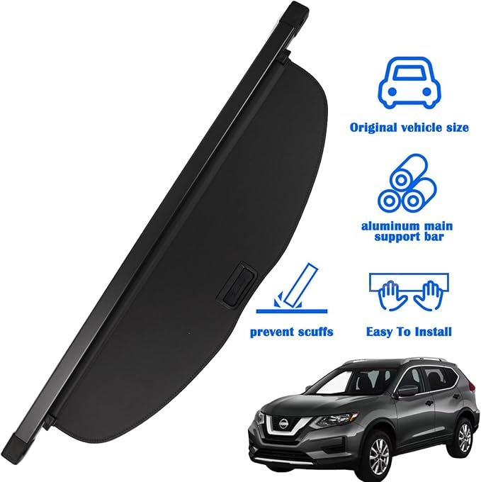 Marretoo Cargo Cover for Nissan X-Trail Rogue SV S SL 2014-2020 for Nissan Rogue X-Trail Accessories Black Retractable Factory Style SUV Trunk Cover Cargo Security Shade Trunk Cover