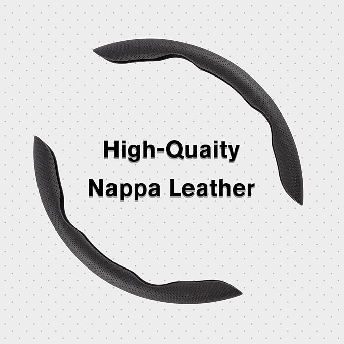 Amiss Nappa Leather Steering Wheel Cover, 2PCS Segmented Wheel Protector, Universal 99% Car Wheel Cover (Black)
