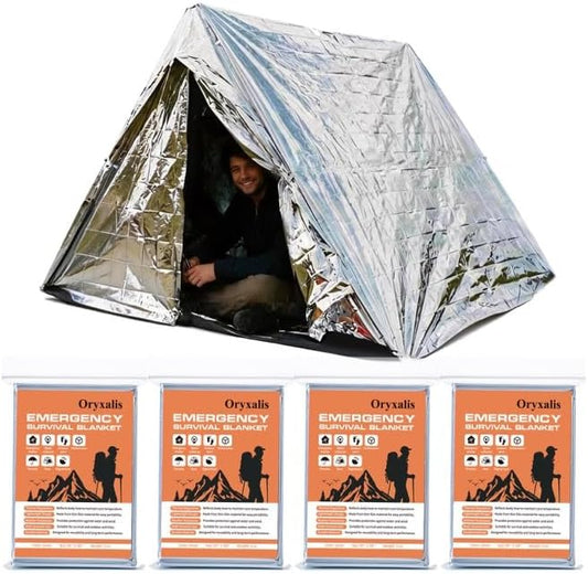 Emergency Mylar Thermal Blankets,Silver Foil Blanket Kit.Camping Heat Space Blankets for Survival,Perfect for Body Warmer in Hiking,Outdoor Traveling, First Aid (4 Pack)