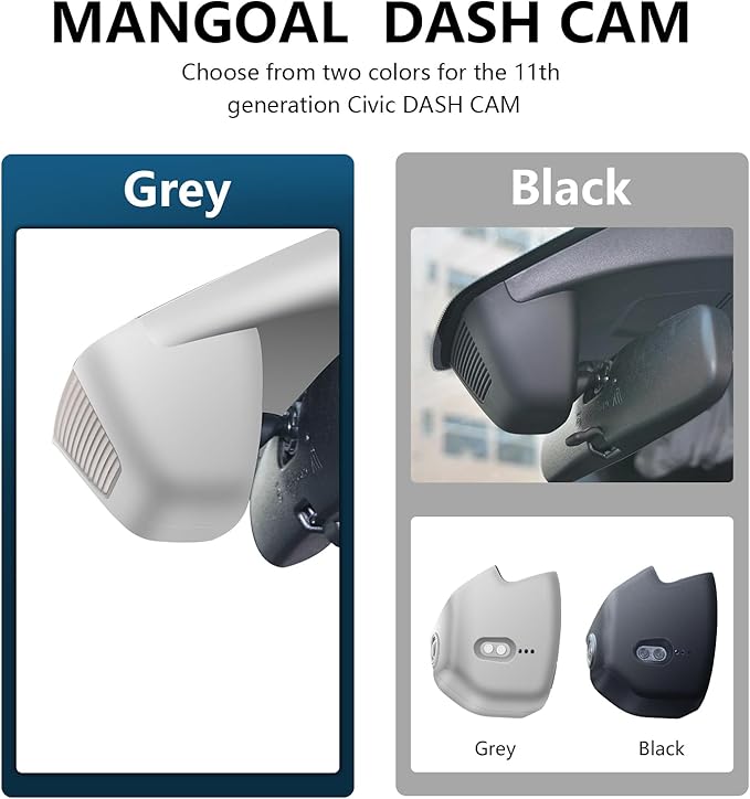 Mangoal Front 4K & Rear 1080p Dash Cam Custom fit for 11th Honda Civic 2022-2026(Gray), Si Type R Hatchback XL Sport SE EX_L Touring 1.5 2.0T, Integrated OEM Look, WiFi & App, 128GB Card
