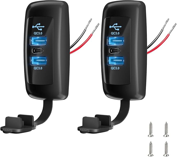 2PCS 3 Ports 12V RV USB Outlet 72W, 2PCS Type-C PD3.0 Quick Charge & Dual QC3.0 Panel Wall Surface Mount, Automotive Car Multi-Port USB Socket Charger Adapter for RV Marine Boat Bus Camper ATV Truck