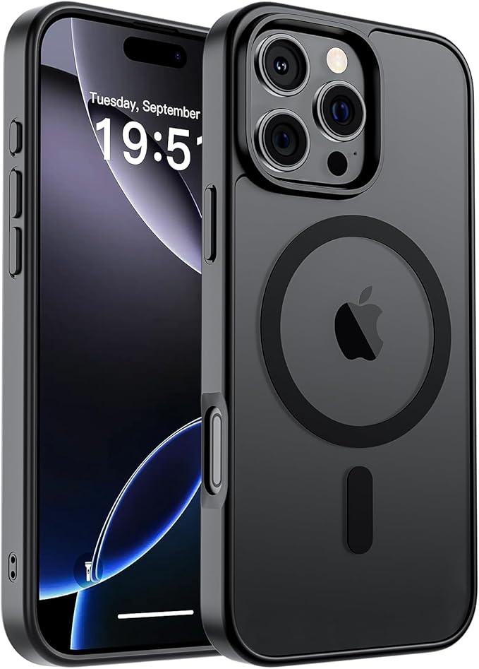 SUPFINE Magnetic for iPhone 16 Pro Max Case (Compatible with MagSafe) (Military Grade Drop Protection) Translucent Matte Shockproof Phone Cover, Black