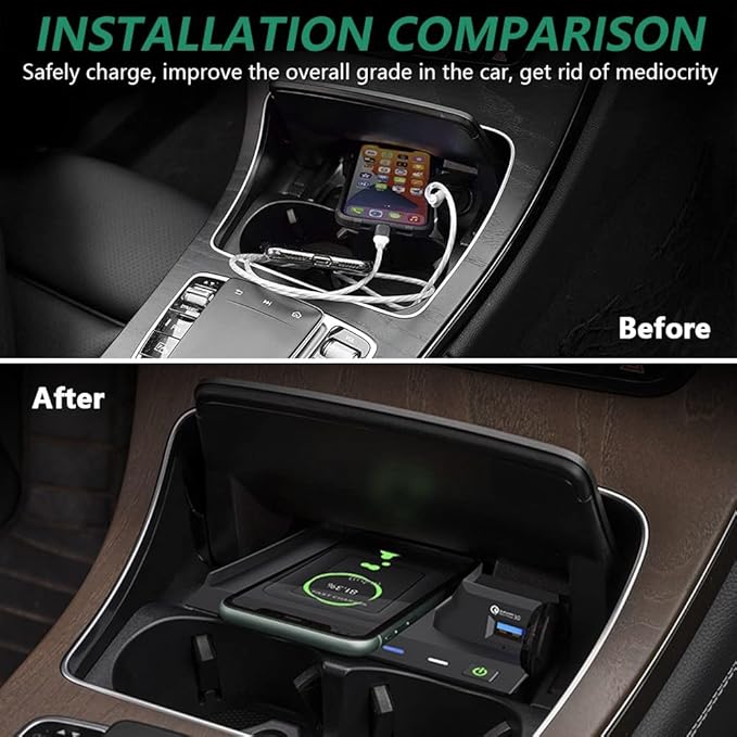 Wireless Car Charger for Mercedes Benz C-Class GLC AMG 2015-2022, 15W Fast Charging Phone Charger Pad for Mercedes-Benz C180/C200/C260/C300/C450 GLC200/GLC260/GLC300 AMG C43/C63/GLC43/GLC63