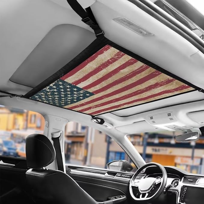 Car Roof Storage Bag American Flag Pattern Car Seat Storage Hanging Bag All Car Storage Organizers Car Travel Accessories Compatible with Most Cars