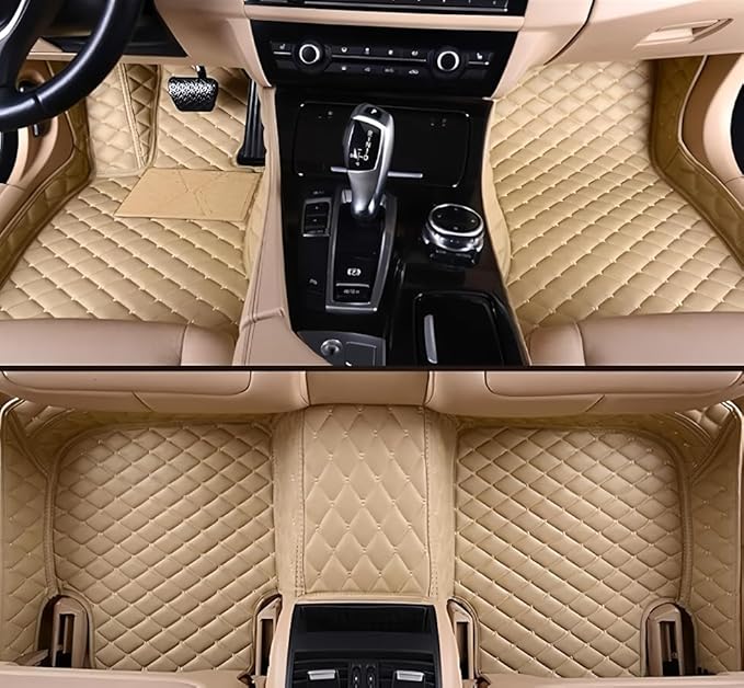Customize Car Floor Mats for 99% Sedan SUV Sports Car All Weather Leather Full Coverage Waterproof Non-Slip Vehicle Lining Pads (Beige)
