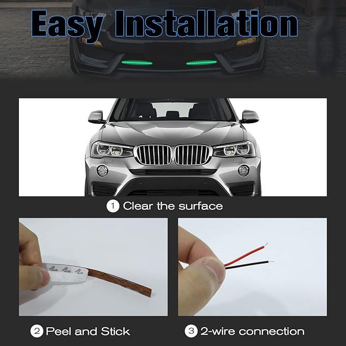 Green LED Strip Lights for Car BaishenglinMotor 12-Pack DC12V Waterproof 30CM/11.8"/1FT 5050 15-SMD LED Strip Underbody Light for Car Motorcycles Golf Cart Decoration Interior Exterior Strip Lights