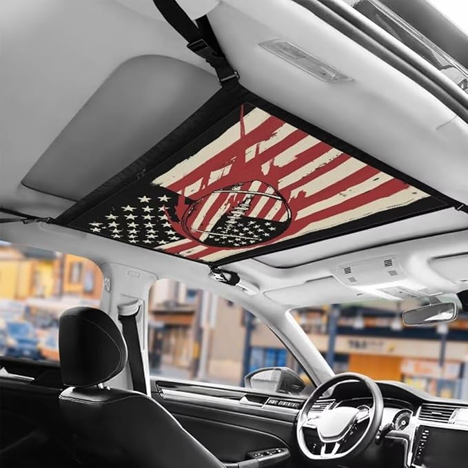 Car Roof Storage Bag Rugby Flag Print Auto Seat Storage Hanging Bag Premium Car Seat Organizer Car Travel Accessories Compatible with Most Cars
