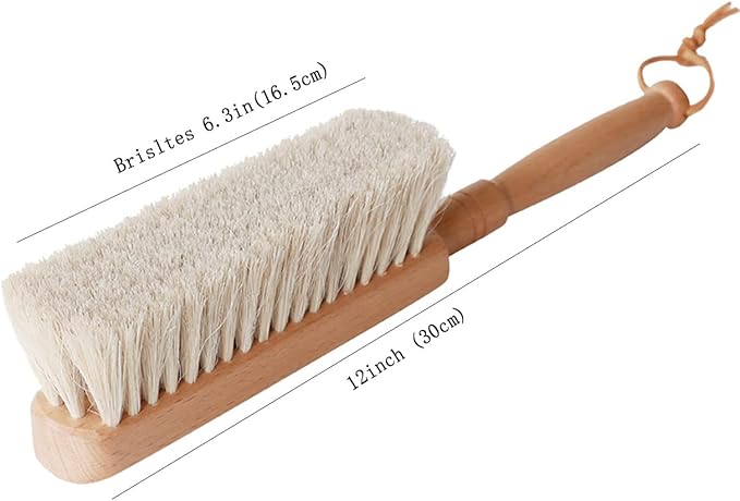 Horsehair Hand Brush Soft Bristles for Upholstery Furniture Couch Bed Beech Wood Handle 12 Inch Long (2pcs)