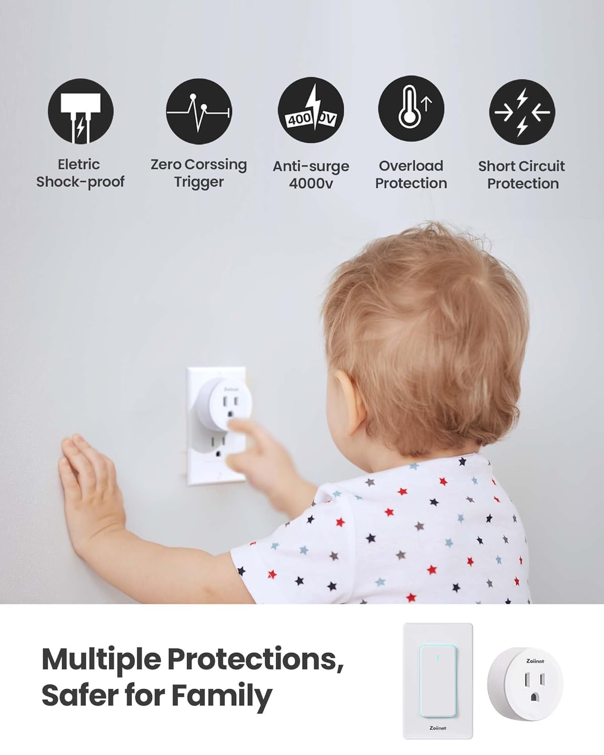 Remote Control Outlet Plug with 2 Switches, Buckle Design & Removable Wireless Light Switch, No Wiring Needed, 300 ft, 15A/1500W, Programmable, for Household Appliances