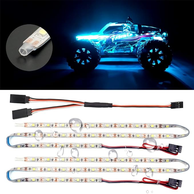 Waterproof LED Light Strips for RC Cars Trucks Airplanes Boats Drones Fixed Wing AR Wing Model Underglow Light (Ice Blue)