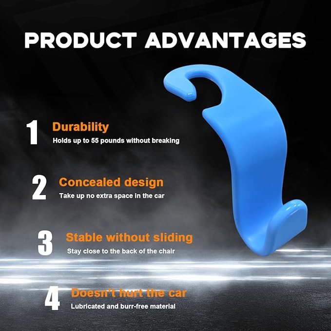 4PCS Car Seat Headrest Hook, Auto Back Seat Hanging Storage Organizer, Vehicle Seatback Hanger Holder for Purse Handbag Coat Umbrella, Universal Interior Car Accessories (Light Blue)