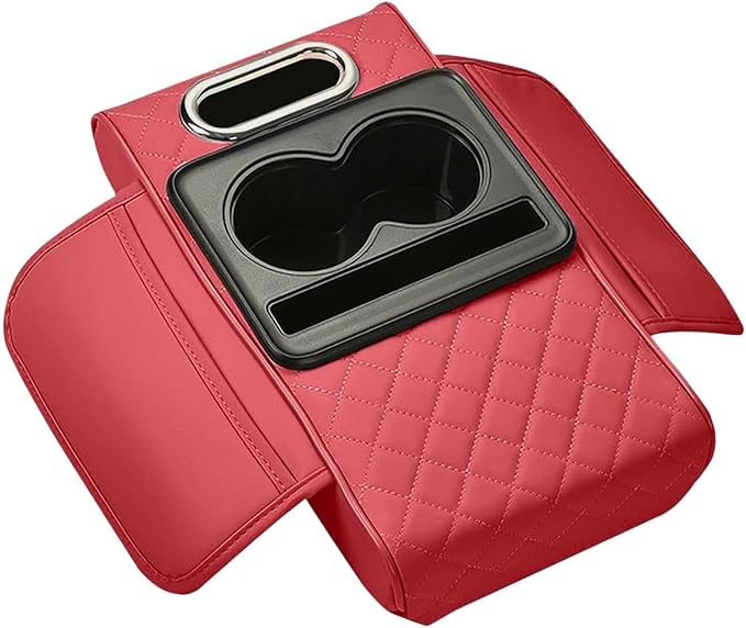 Car Center Console Pad PU Leather Armrest Organizer with Tissue Box Slot for Vehicles, Style C