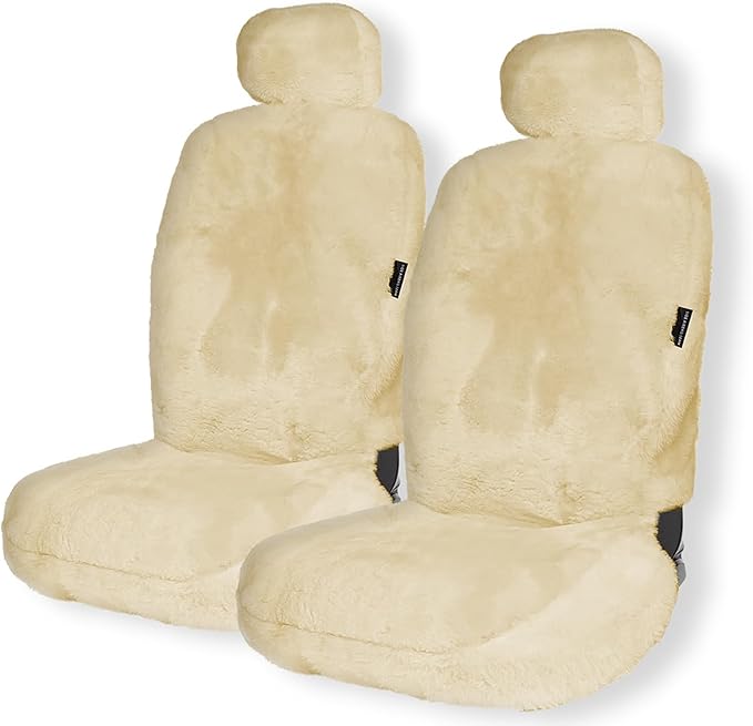 ZONETECH Sheepskin Seat Covers Fuzzy Car Seat Covers Tan Australian Merino Wool Fluffy Fur Auto Accessories All Season Protection for Your Seats Universal Fits Most Car SUV Airbag Compatible 2-Pack