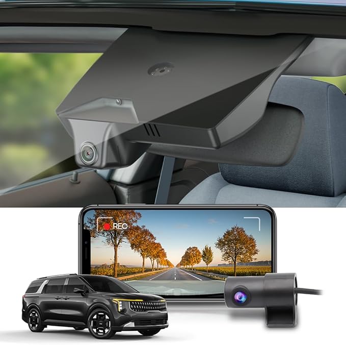 Fitcamx Front 4K+Rear 1080P Dash Cam Adapts for Kia Carnival 2022-2026 (Part No#R0510) LX LXS EX SX Prestige, OEM Style, Dual HD Video, WiFi & APP, Loop Recording, G-Sensor, Easy to Set, 128GB Card
