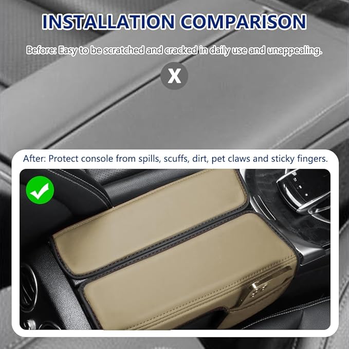 Center Console Cover Compatible with Mercedes Benz E Class W213 E200 E250 E300 E400 E450 2017-2023 and GLS Class C257 CLS450 2019-2023 Armrest Cover Pad Leather Cushion Protector with Pocket
