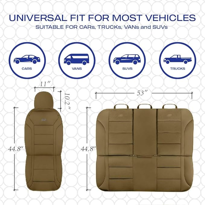 Skechers Memory Foam Car Seat Covers, Lycra Fabric Seat Covers, Seat Cover Full Set Airbag Compatible, Automotive Comfort Protection for Most Cars,Trucks, SUVs, All Brown