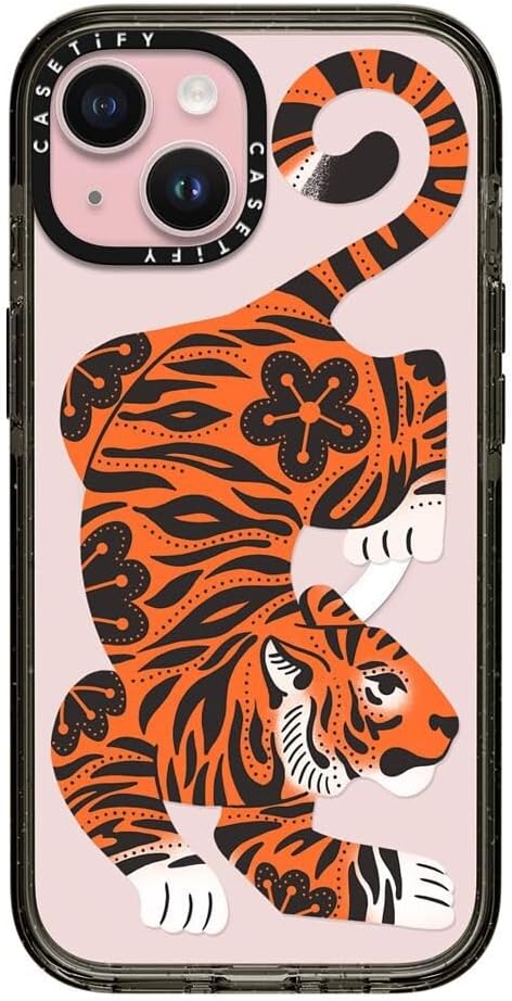 CASETiFY Impact Case for iPhone 15 [8.2ft 4X Military Grade Drop Protection/Compatible with Magsafe] - Fierce Tiger - Clear Black