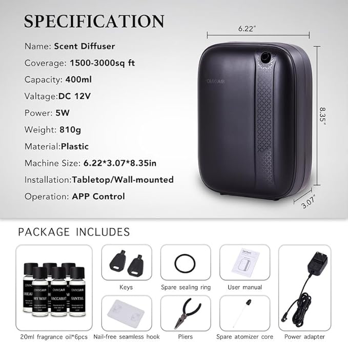 Hotel Waterless Essential Oil Diffuser – Include Top6 Scent Oil - 400ml/2000 Sq Ft - Aromatherapy Scent Diffuser Machine, Oil Diffusers for Home Bedroom, Large Room, spa,Office & Car, Air Diffuser