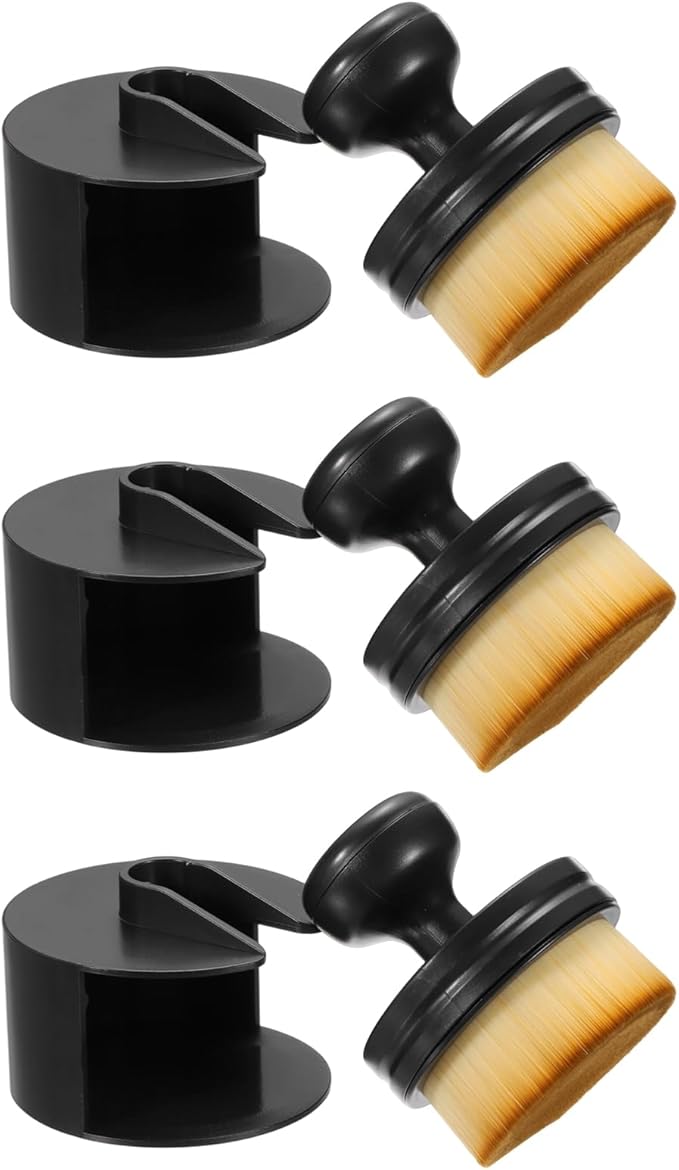 HARFINGTON 3 Pcs Car Tire Shine Applicator Brush PBT Automotive Tire Dressing Brush Car Cleaning Duster with Storage Stand for Auto Detailing Cleaning, Yellow/Brown