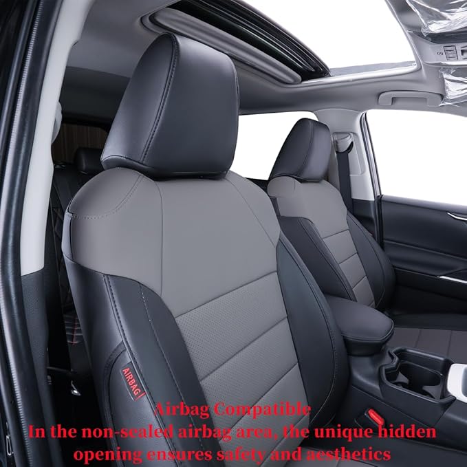 coverdream RAV4 PHEV Waterproof Leather Seat Covers Custom Fit for 2019-2025 Toyota RAV4 Hybrid XSE,Hybrid SE,Prime SE/XSE,Full Coverage,Airbag Compatible,Car Seat Protector (Full Set,Black/Gray)