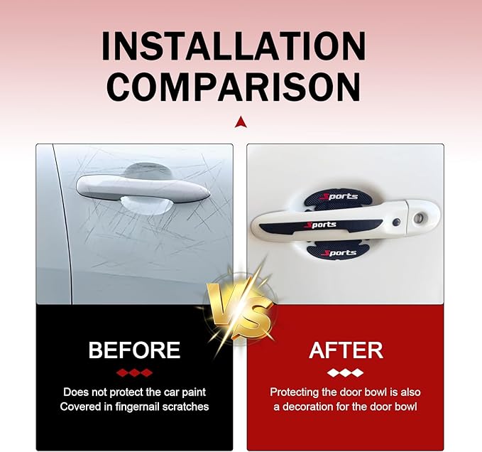 8 PCS Car Door Handle Protectors, Sporty Door Cup Scratch Protectors, Self-Adhesive Door Paint Protective Film, Universal for Most Cars