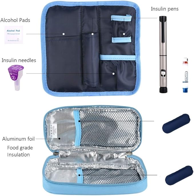 Goldwheat Portable Insulin Cooler Travel Case Diabetes Medication Organizer Medical Cooler Bag with 2 Ice Packs