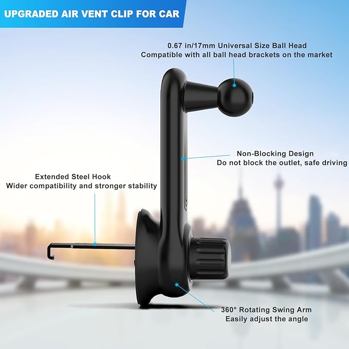 Car Vent Clip for Car Mount [Never Blocking] Universal Car Phone Holder Mount Vent Clip Replacement, 17mm Ball Joint Air Vent Clip for Car Fits Most Car Phone Holder and Wireless Car Charger