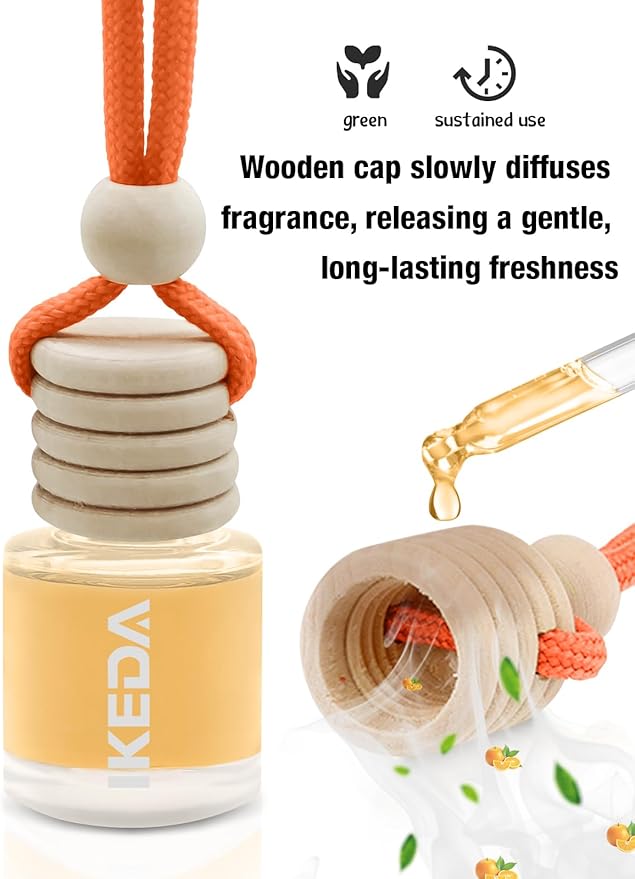 Ikeda Car Air Freshener: Hanging Car Smell Air Freshener | 10ml Hanging Car Perfume | Long Lasting Fragrance | Strong Scents Diffuser for Auto Home (Orange|Circular)