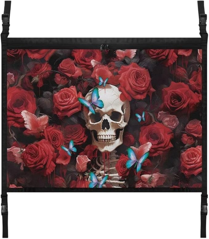 Car Roof Storage Bag Rose Skeleton Print Car Roof Seat Organizer Multi-Purpose Car Bag Storage Box Organizer Pouch Pocket One Size Car Travel Accessories Suitable for Cars, SUVs