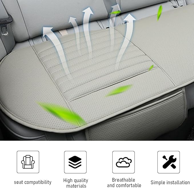 Car Back Seat Cover, Breathable PU Leather Rear Seat Cushion Protector with Storage Bag, Rear Bench Cover Pad Fits for 95% Vehicle, Universal Interior Car Accessories (Beige, Rear)