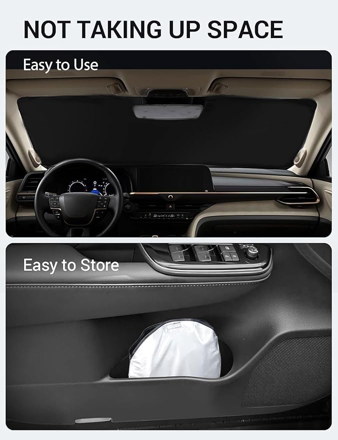Proadsy Windshield Sun Shade for Toyota Crown 2023 2024 2025 2026 Foldable Front Sunshade Protector Blocks UV Rays Keep Car Cooler